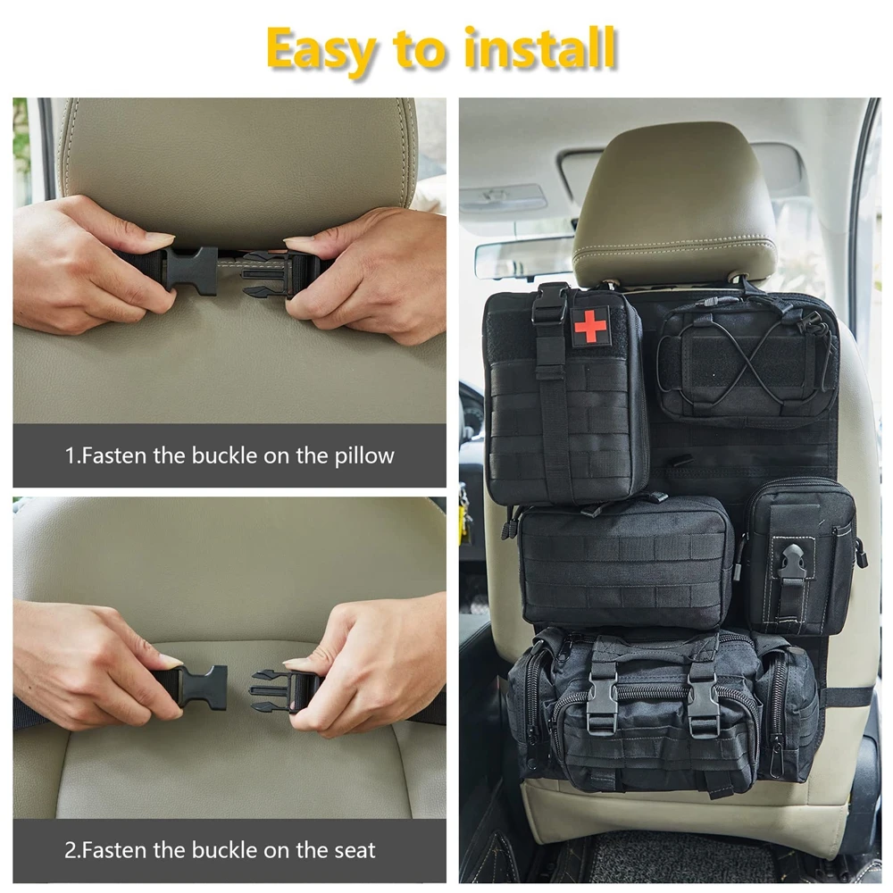 Organizador táctico para respaldo de asiento, bolsa de almacenamiento con 5 bolsas Molle, Panel Molle para vehículo, ajuste Universal para todos los vehículos - imagen 4