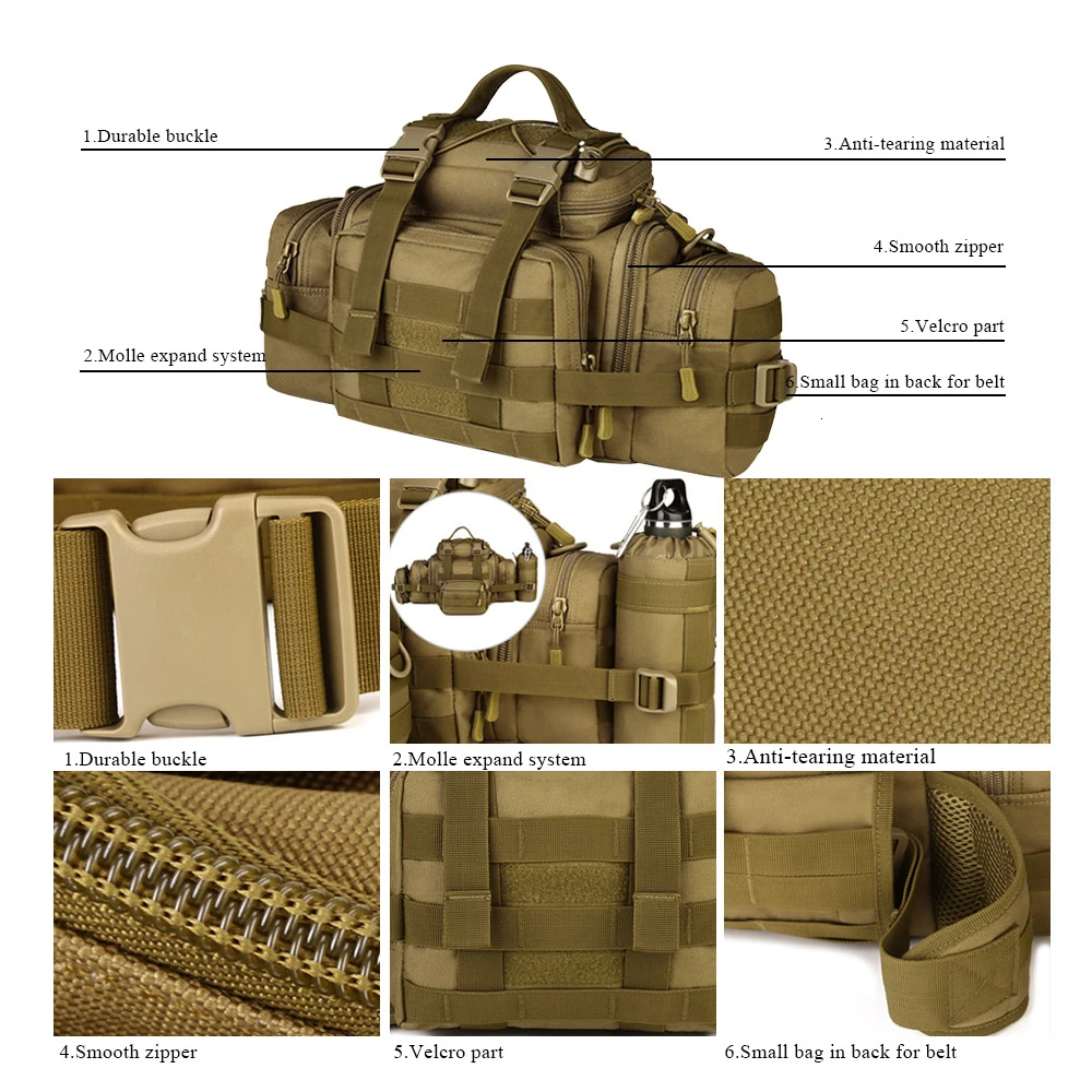 Riñonera Molle para exteriores, bolso cruzado para Camo, asalto, Camping, caza, pesca - imagen 3