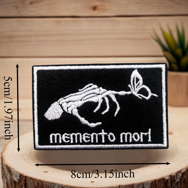 Parche bordado Memento Mor, calavera y mariposa, gancho y bucle táctico, insignia de moral, mochila, chaleco, pegatinas, parches para brazalete para ropa - imagen 3