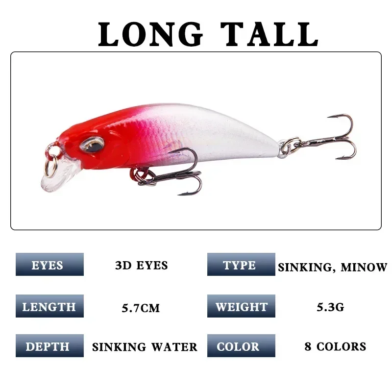 1 Uds Minnow señuelo de pesca Trolling Wobblers en Lucio 55mm 5g Crankbait Iscas cebo duro Artificial Peche carpa aparejos - imagen 5