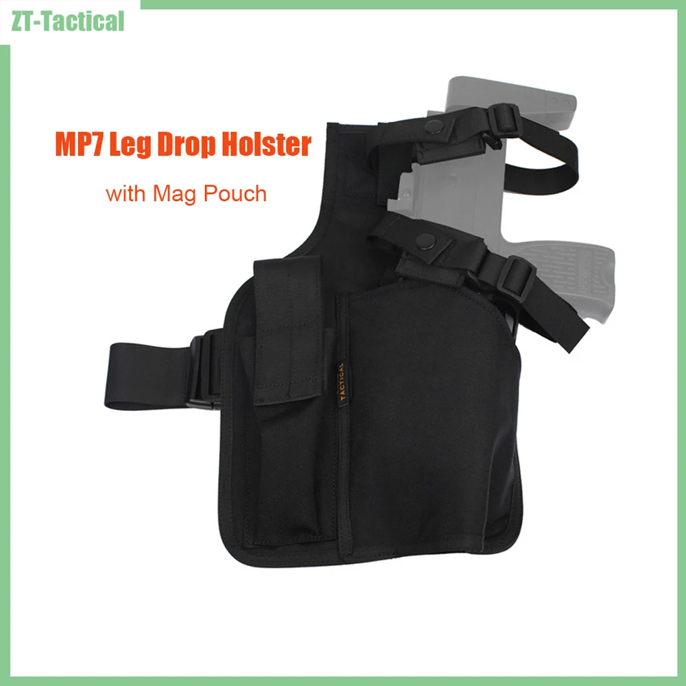 Funda para pistola Molle, funda para caída de pierna MP7 con bolsa de repuesto para revista, bolsa para caída de pierna de combate