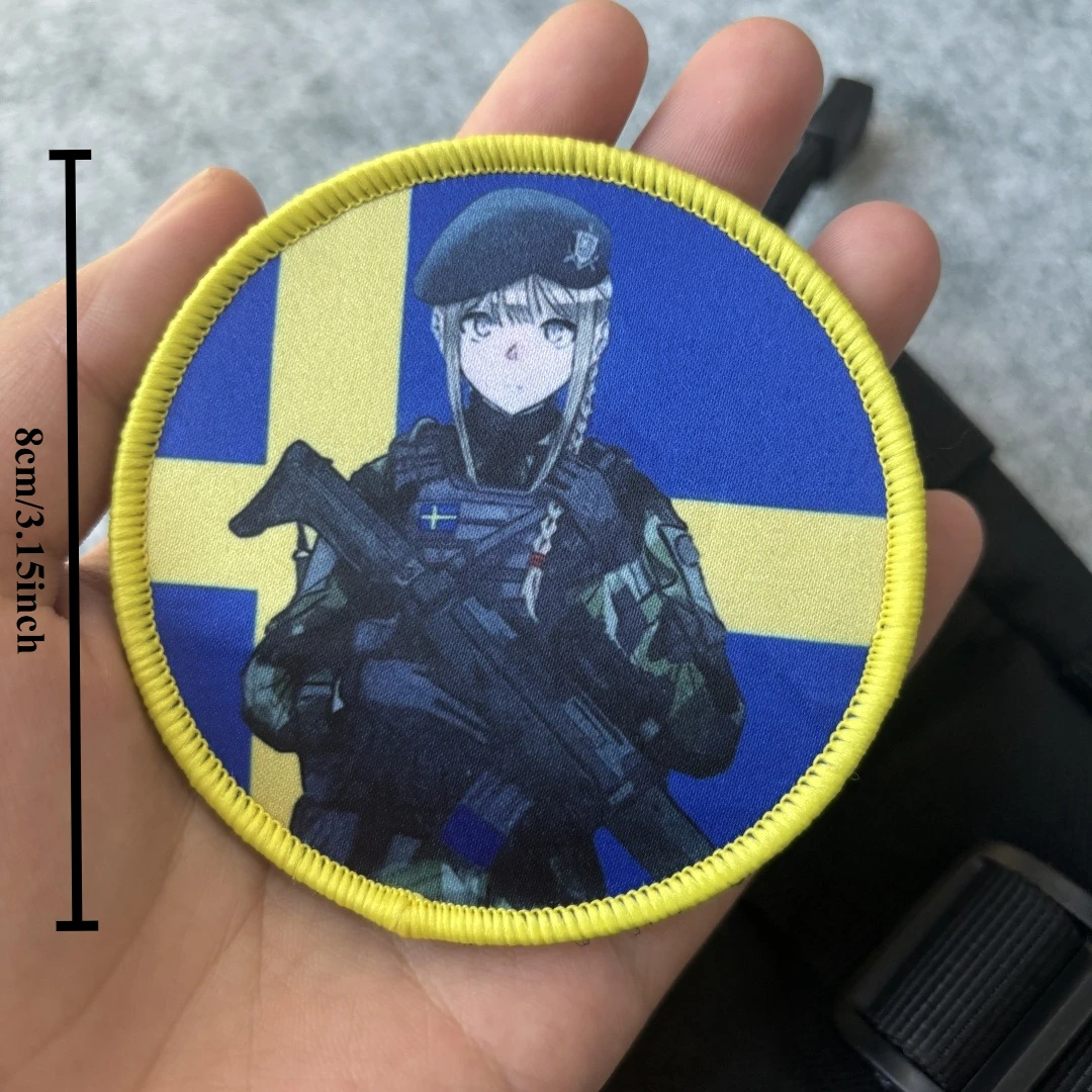 Parche táctico de Chica de Anime para niñas, parches impresos con gancho y bucle, brazalete, insignia de moral militar, mochila, pegatinas para ropa - imagen 5