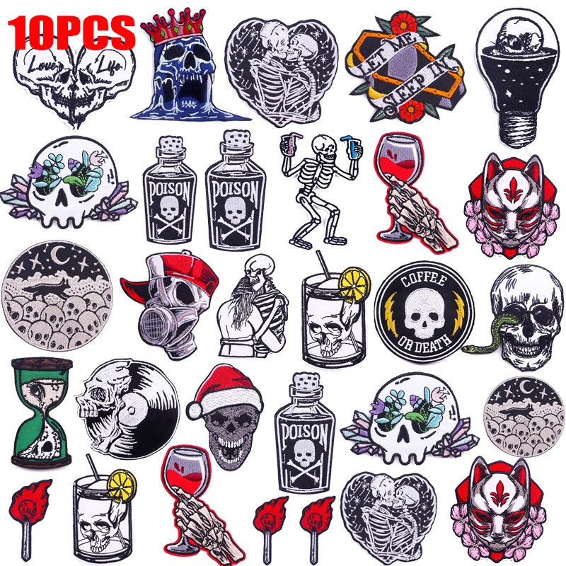 10 Uds. Venta al por mayor, parches bordados de calavera personalizados, chaquetas DIY, sombreros, parche para coser, calavera Punk, parches para planchar para ropa DIY - imagen 2