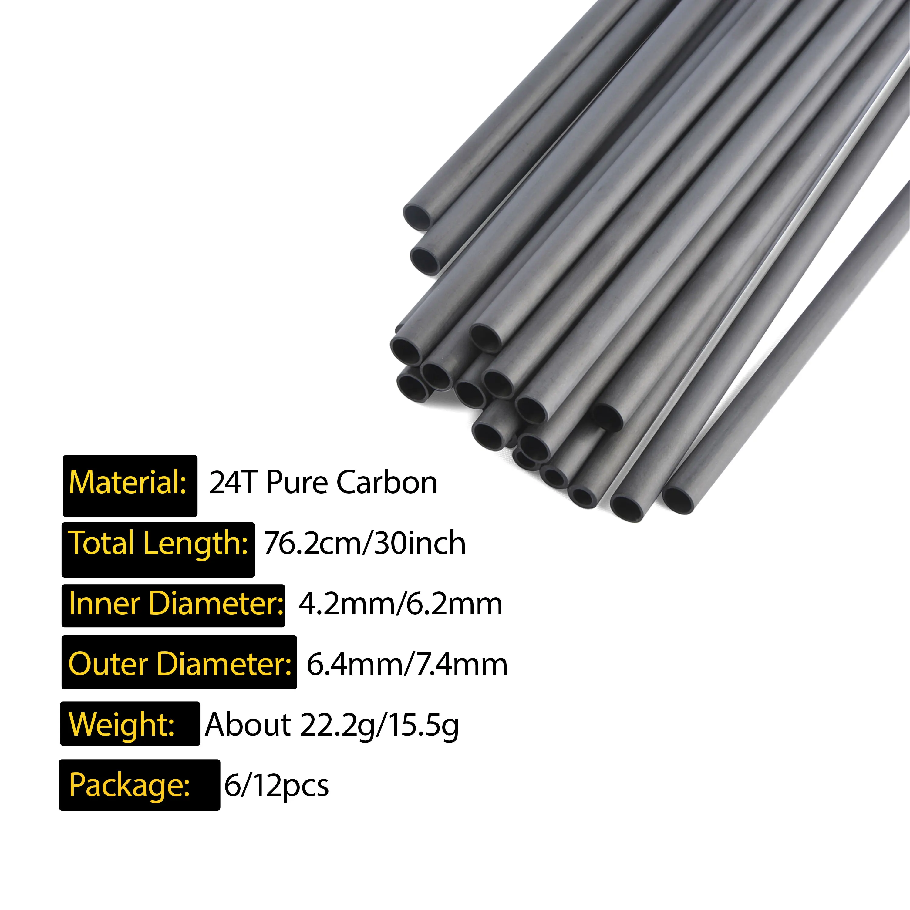 6/12 Uds 30 "24T eje de flecha de carbono puro ID 4,2mm/6,2mm Spine300-900 arco y flecha tiro práctica de caza accesorios de tiro con arco - imagen 2