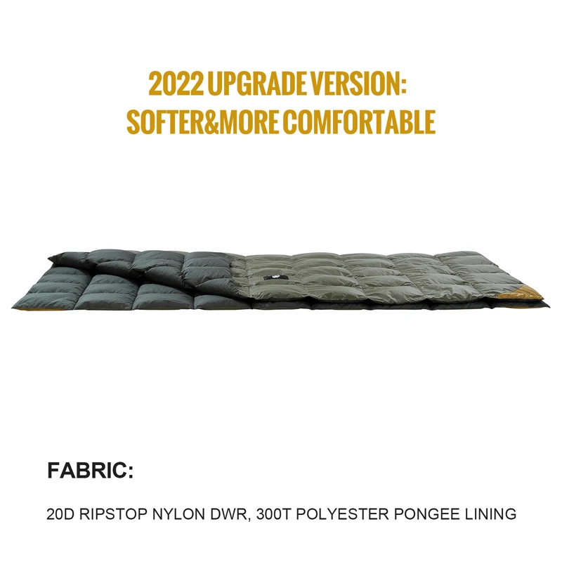 OneTigris-Manta de acampada para 2 personas, colchas de viaje ligeras de plumón de pato para exteriores, ampliadas y anchas, para acampar y hacer senderismo, 3 estaciones - imagen 4