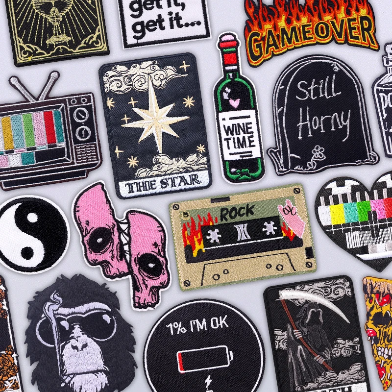 Parches termoadhesivos para planchar con Radio de calavera para ropa, parches bordados de estilo oscuro Rock & Roll, apliques decorativos para ropa - imagen 2