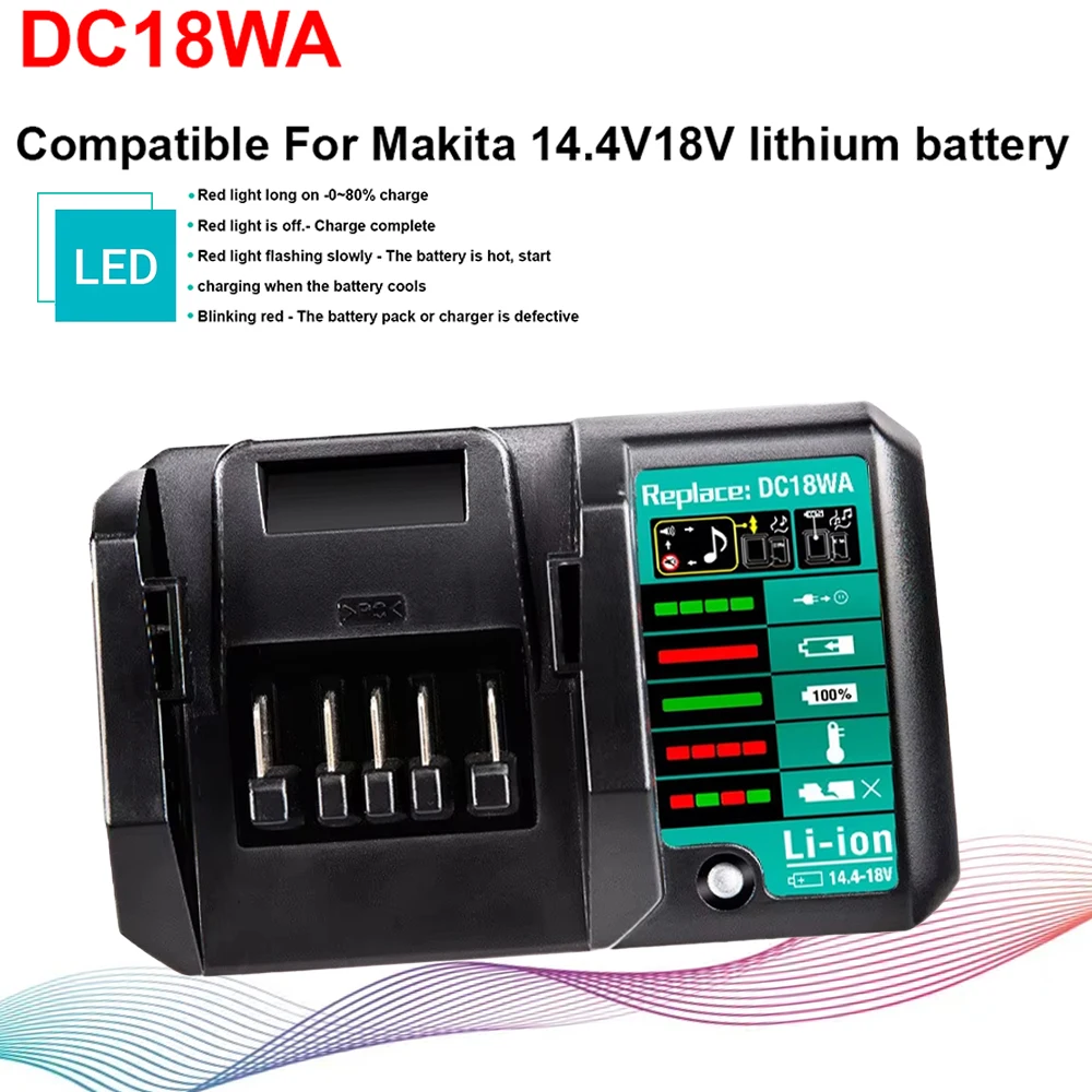 Cargador de litio rápido DC18WA para Makita 14,4 V-18V BL1813G BL1811G DC18SG DC1851 BL1415G herramientas eléctricas de batería de iones de litio - imagen 3