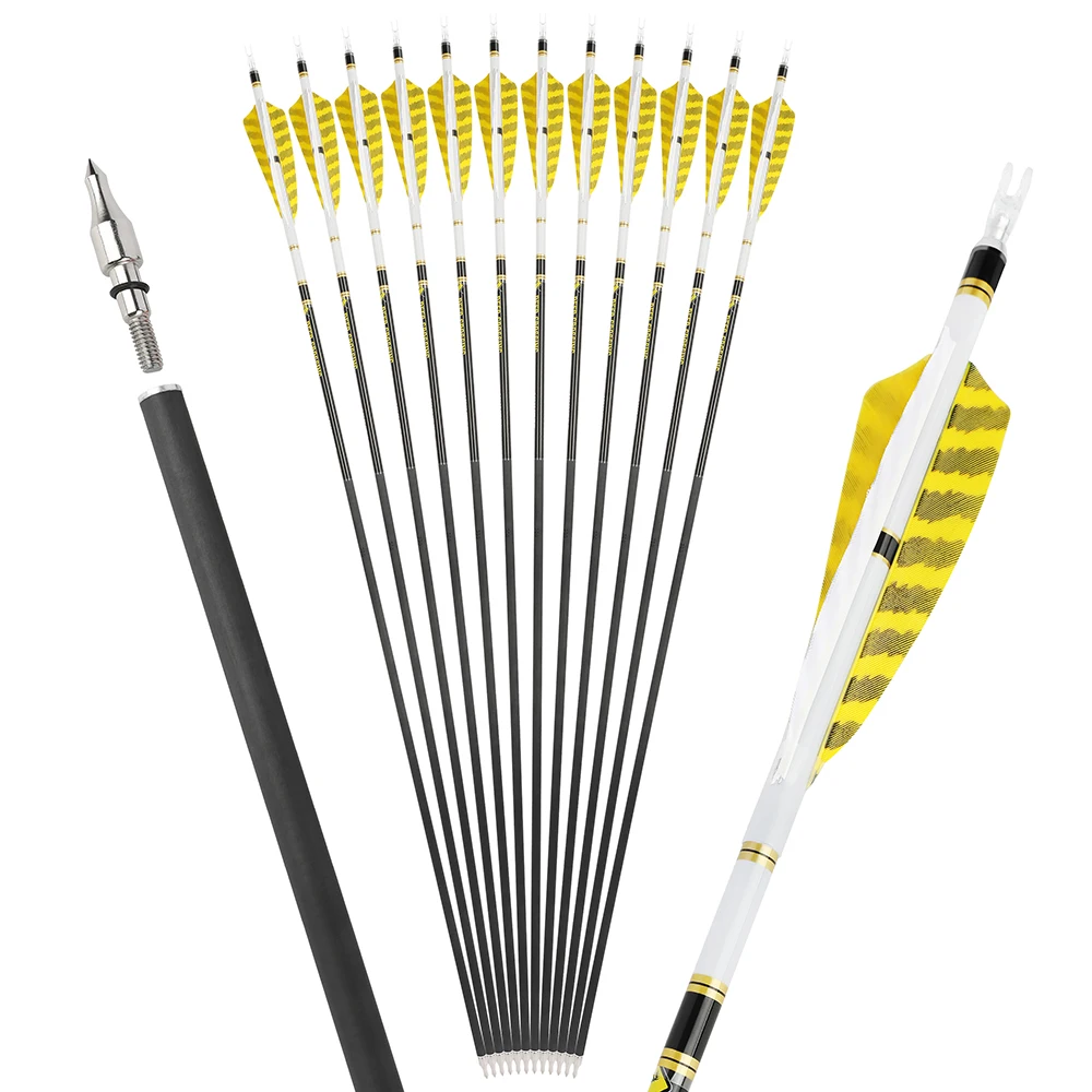 Flechas de carbono puro para tiro con arco, columna vertebral de 33,8 pulgadas, eje de 300-800 ID6.2mm, pluma giratoria de 4 ", arco compuesto para caza, arco recurvo, tiro al objetivo - imagen 5