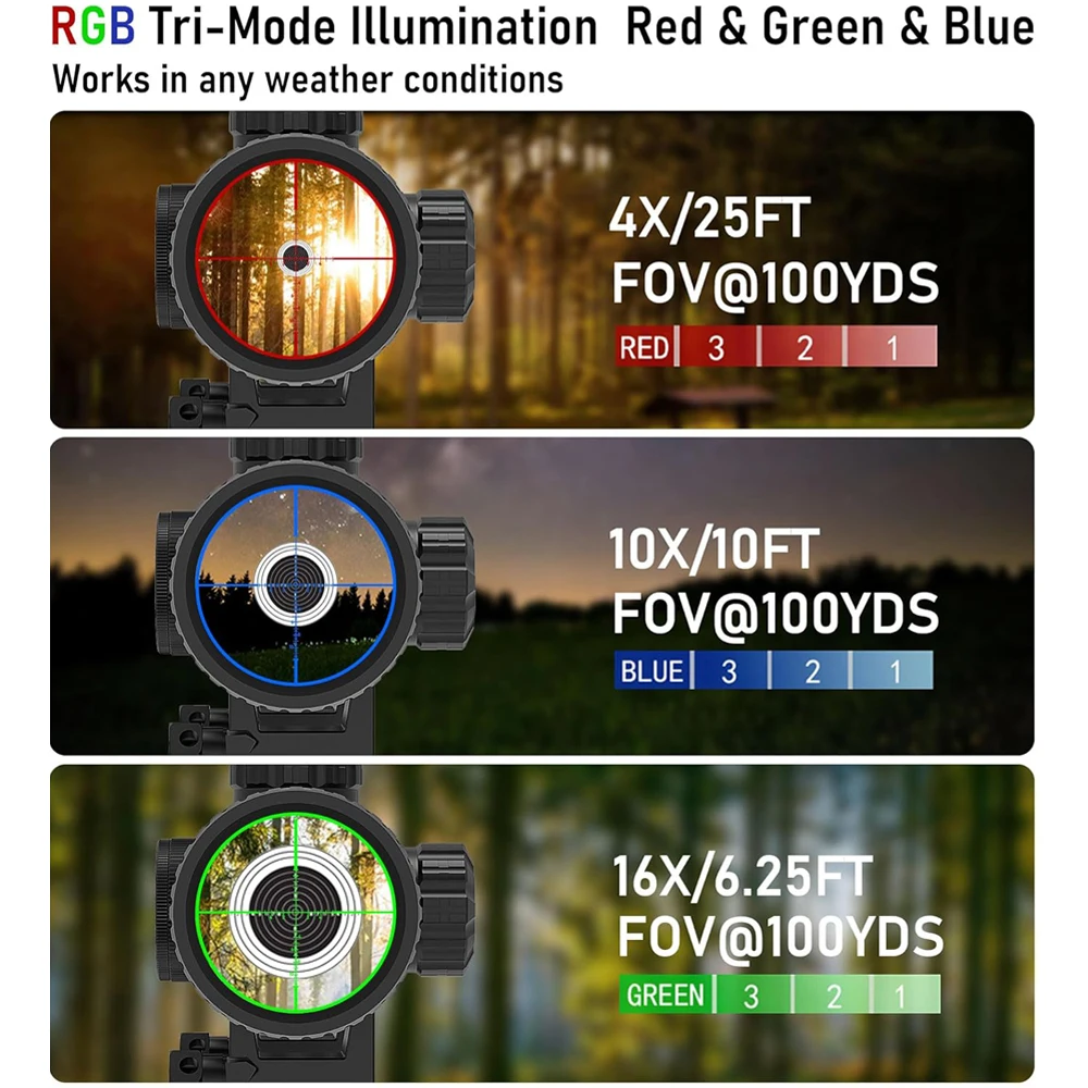Mira telescópica para Rifle de caza AO, iluminación SFP RGB, retícula de mil puntos, ajuste de paralelo frontal, óptica, 4-16x44 - imagen 2