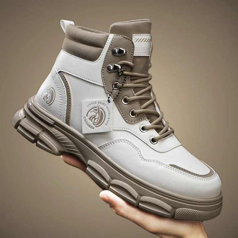 Botas altas informales, zapatos de cuero para hombre, botas militares de tobillo para motocicleta a la moda para exteriores, botas tácticas de invierno para hombre - imagen 3