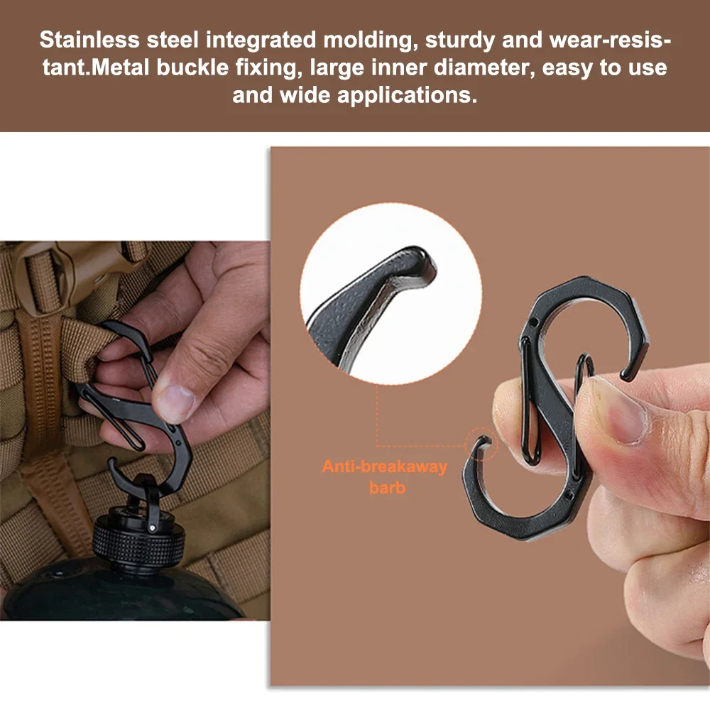 Mosquetón en forma de S, mosquetón de Metal de acero inoxidable con doble gancho, llavero, Clips de resorte pequeños para acampar, pescar y viajar - imagen 4