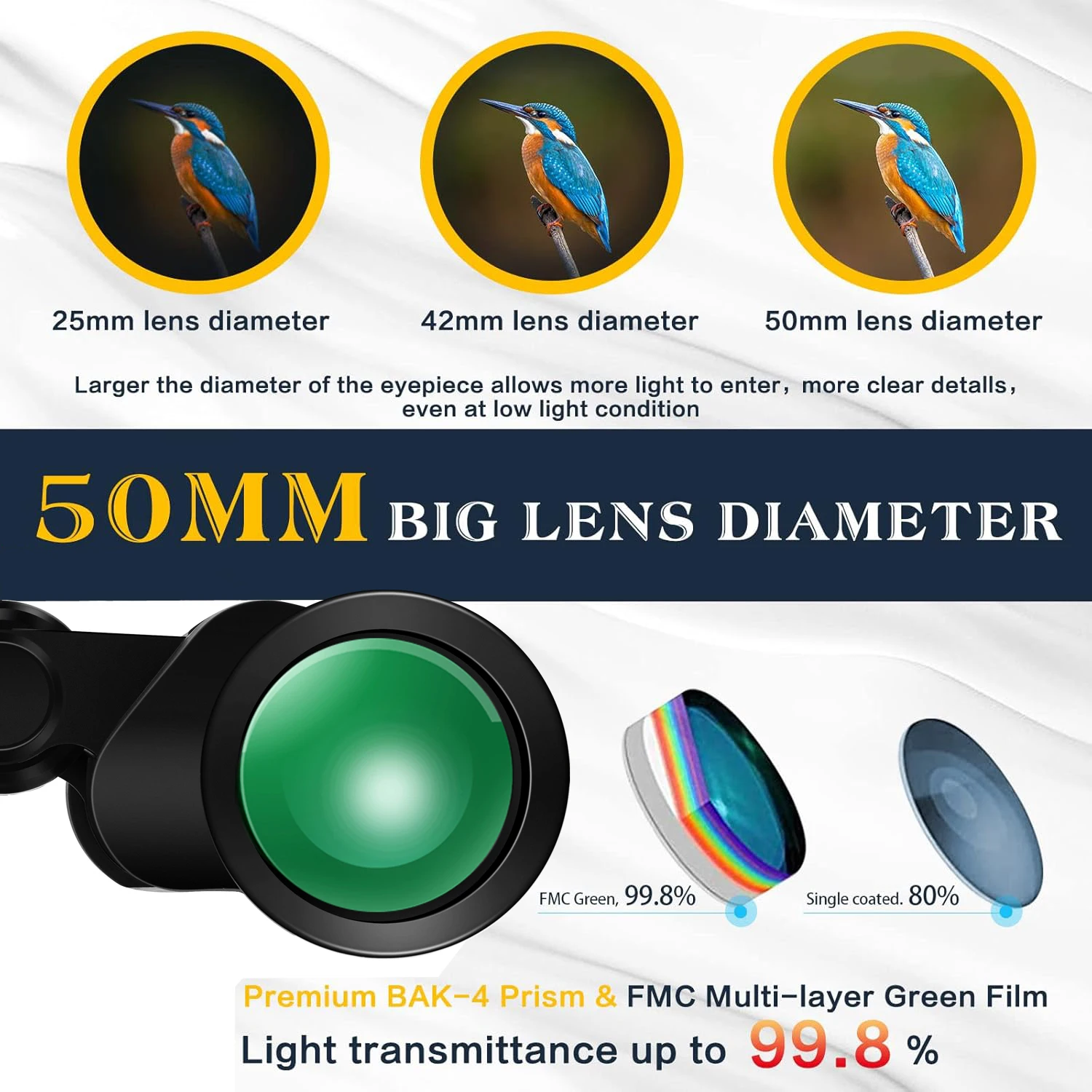 BORWOLF 10X50 telescopio con Zoom profesional binoculares HD de gran aumento Monocular para observación de aves y observación de un concierto - imagen 2