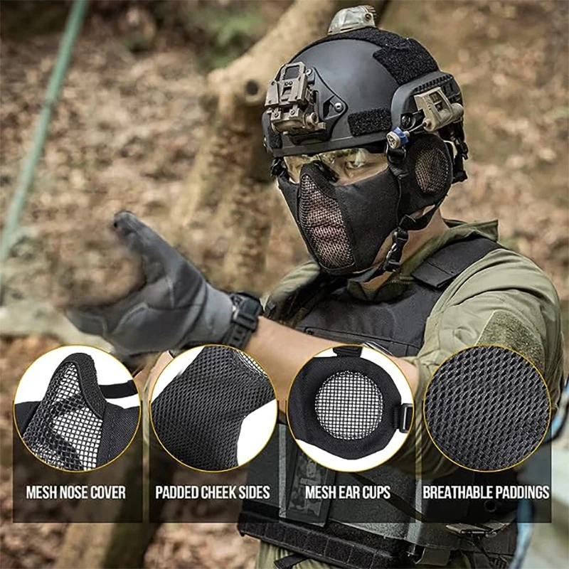 ONETIGRIS-mascarilla táctica plegable para Paintball, máscara elástica protectora, malla de acero y Metal, ajustable, CS, campo de guerra, tiro - imagen 5