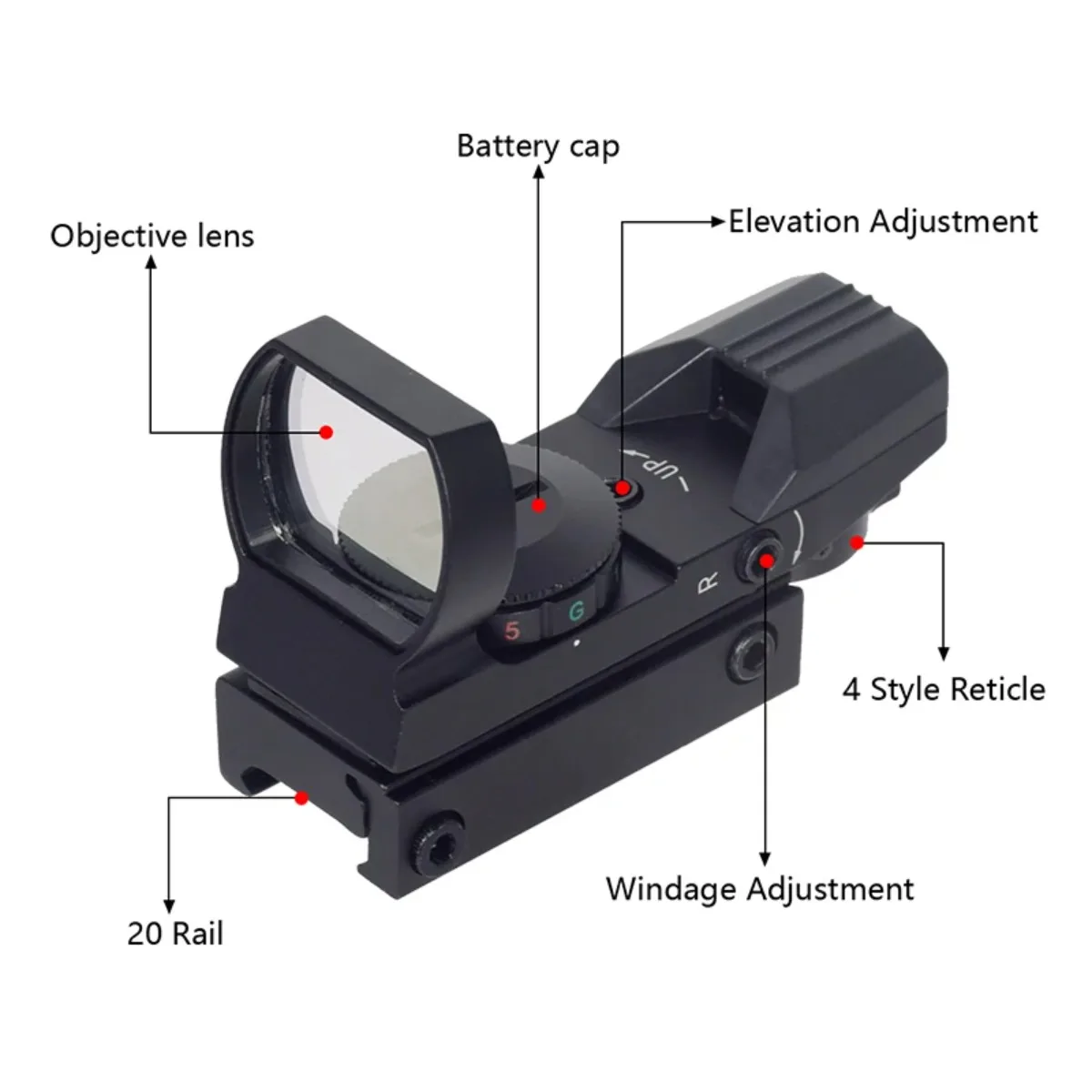 Soporte de alcance AK, montaje de óptica de riel lateral, mira de punto rojo, reflejo de tiro, pistola de Airsoft, mira telescópica holográfica para caza - imagen 4