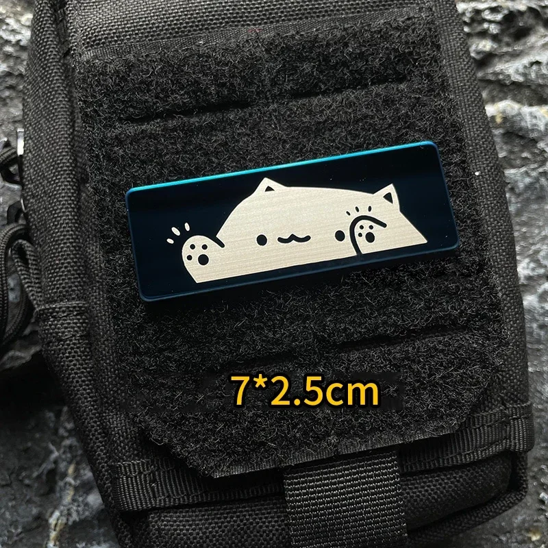 Insignia de moral Horizontal de Metal de Panda, emblema de gato de dibujos animados, parches de gancho y bucle, pegatina de decoración de mochila táctica - imagen 3
