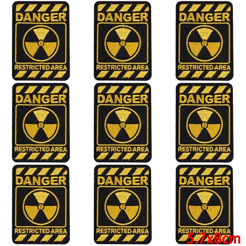 Parche de advertencia de peligro para planchar, parches bordados para ropa, parches termoadhesivos para ropa, parche Fusible militar, 10 piezas por lote - imagen 3