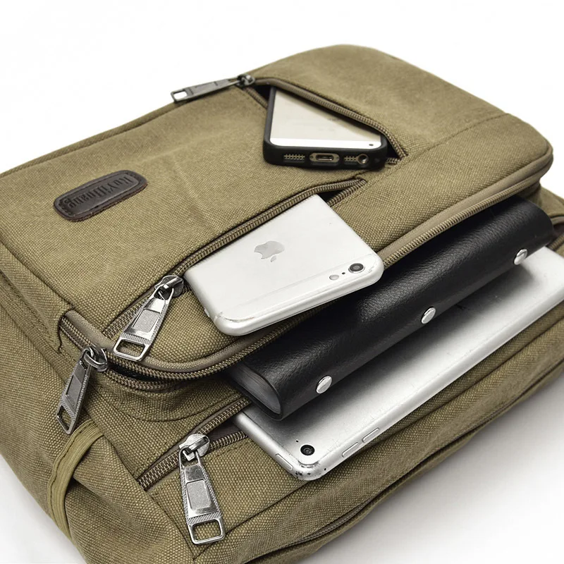 Lawaia-Bolso de hombro de lona para hombre, bandolera informal con múltiples compartimentos, de gran capacidad - imagen 4