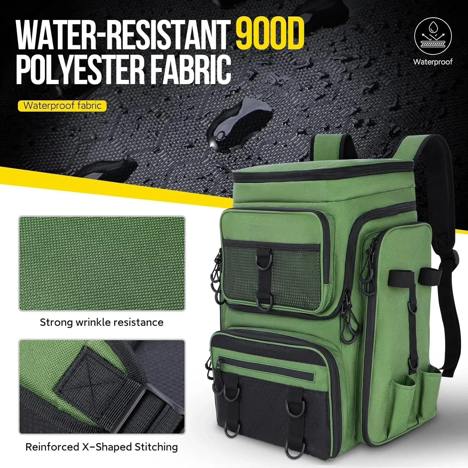 Mochila de pesca, mochila multifuncional para aparejos de pesca, bolsa de almacenamiento para exteriores con cubierta protectora contra la lluvia para equipo de pesca - imagen 5
