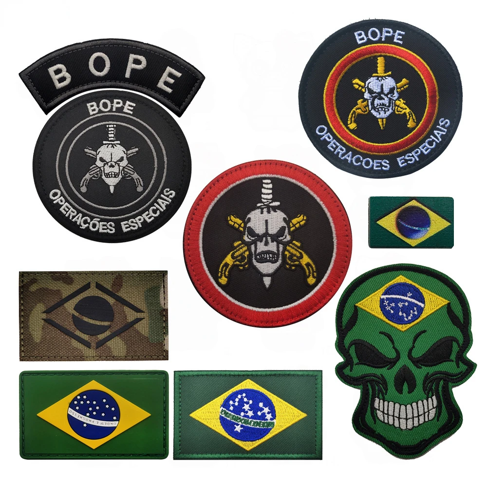 BOPE Brasil parche brazalete táctico Elite Operaacoes Especiais Montanha Squad bordado gancho bucle apliques PVC emblemas tácticos