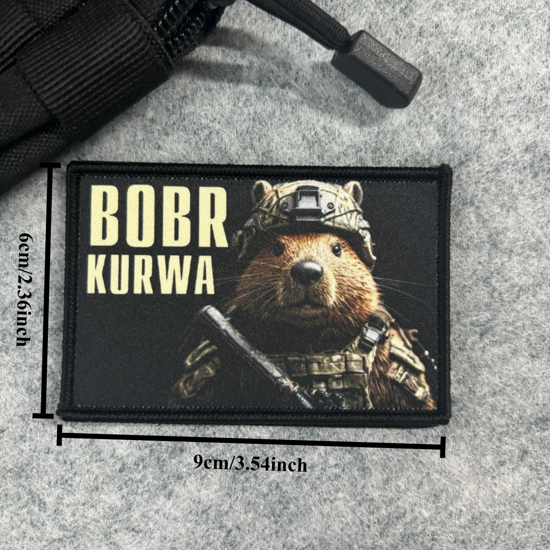 Parche estampado de animales bonitos BOBR KURWA insignia de moral táctica emblema parches de gancho y bucle brazalete del ejército militar pegatinas para mochila - imagen 5