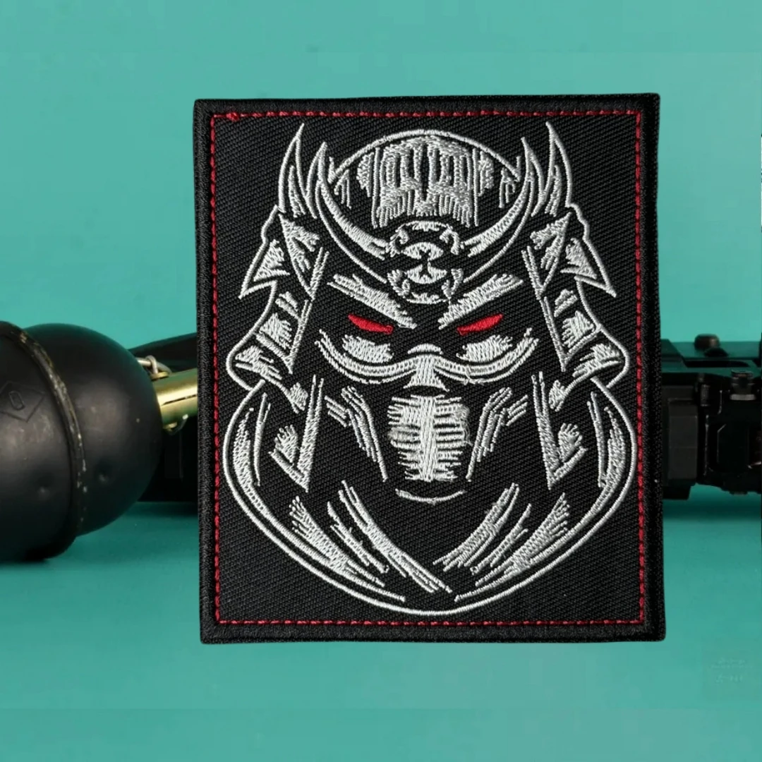 Parche bordado de calavera samurái, apliques de gancho y bucle, insignia de moral, parches tácticos militares para ropa, pegatinas para mochila - imagen 5