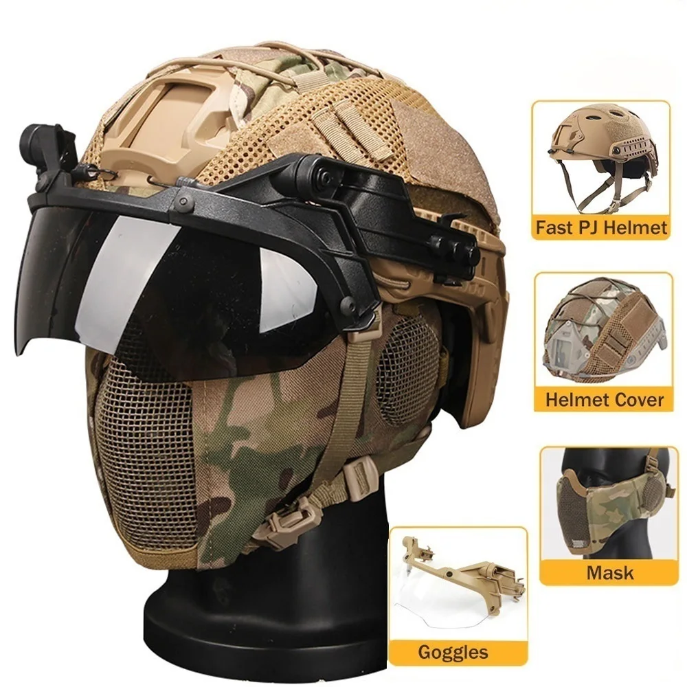 Casco Airsoft con gafas Op, máscara de malla de acero de media cara, cubierta de casco con protección para los oídos, juego de casco PJ rápido de 6mm de espesor - imagen 2