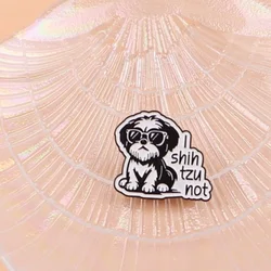 Pin insignia táctica esmalte Shih Tzu gafas sol blanco y negro