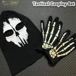 AQzxdc Máscara de pasamontañas de calavera fantasma y guantes de esqueleto luminosos: juego de cosplay táctico para accesorios de Halloween de cosplay al aire libre