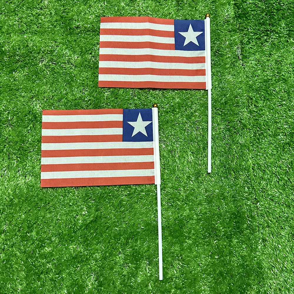 Bandera del cielo bandera de Liberia bandera de Liberia 10/20/50/100pcs 21*14cm bandera de Liberia ondeando a mano con poste de plástico para la decoración del hogar de la actividad deportiva - imagen 3
