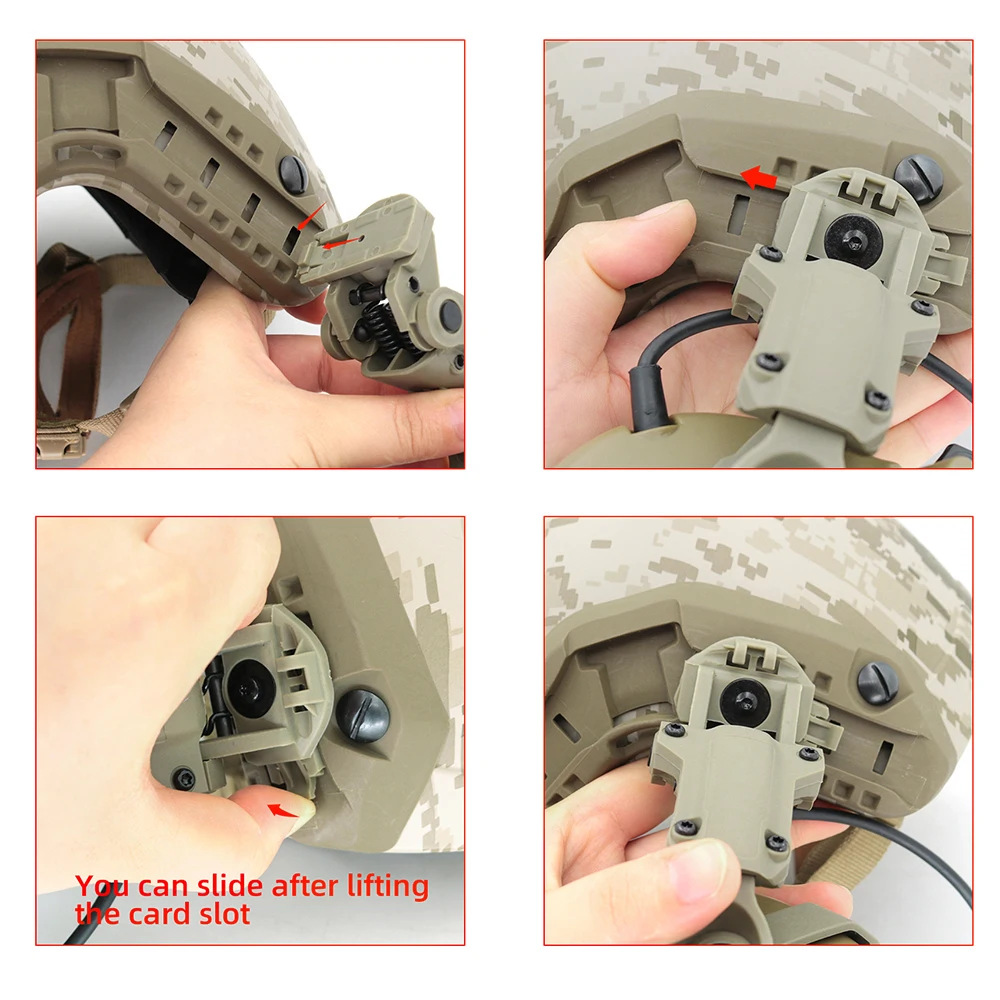 Auriculares tácticos con cancelación de ruido para Airsoft, auriculares tácticos con adaptador de riel, Riel de arco con PTT táctico U94 - imagen 5