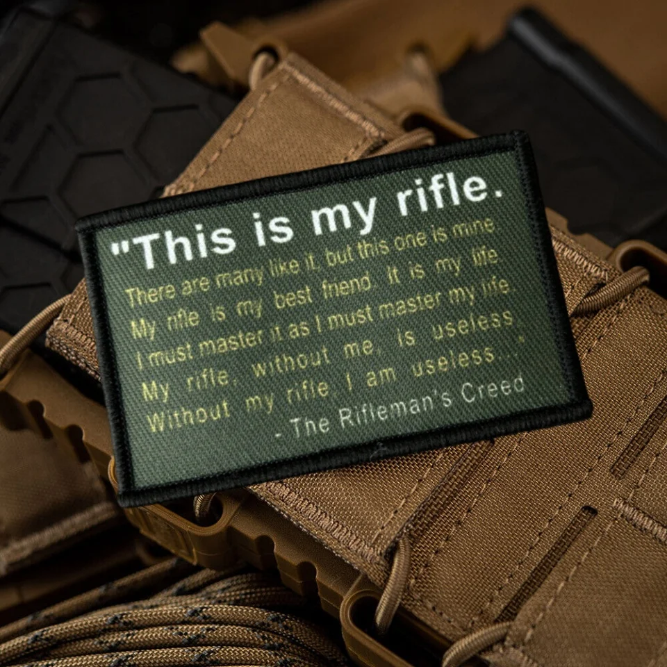 Parche impreso The Rifleman's Creed Morale, insignia táctica militar, brazalete de EE. UU., pegatinas para mochila con gancho y bucle - imagen 2