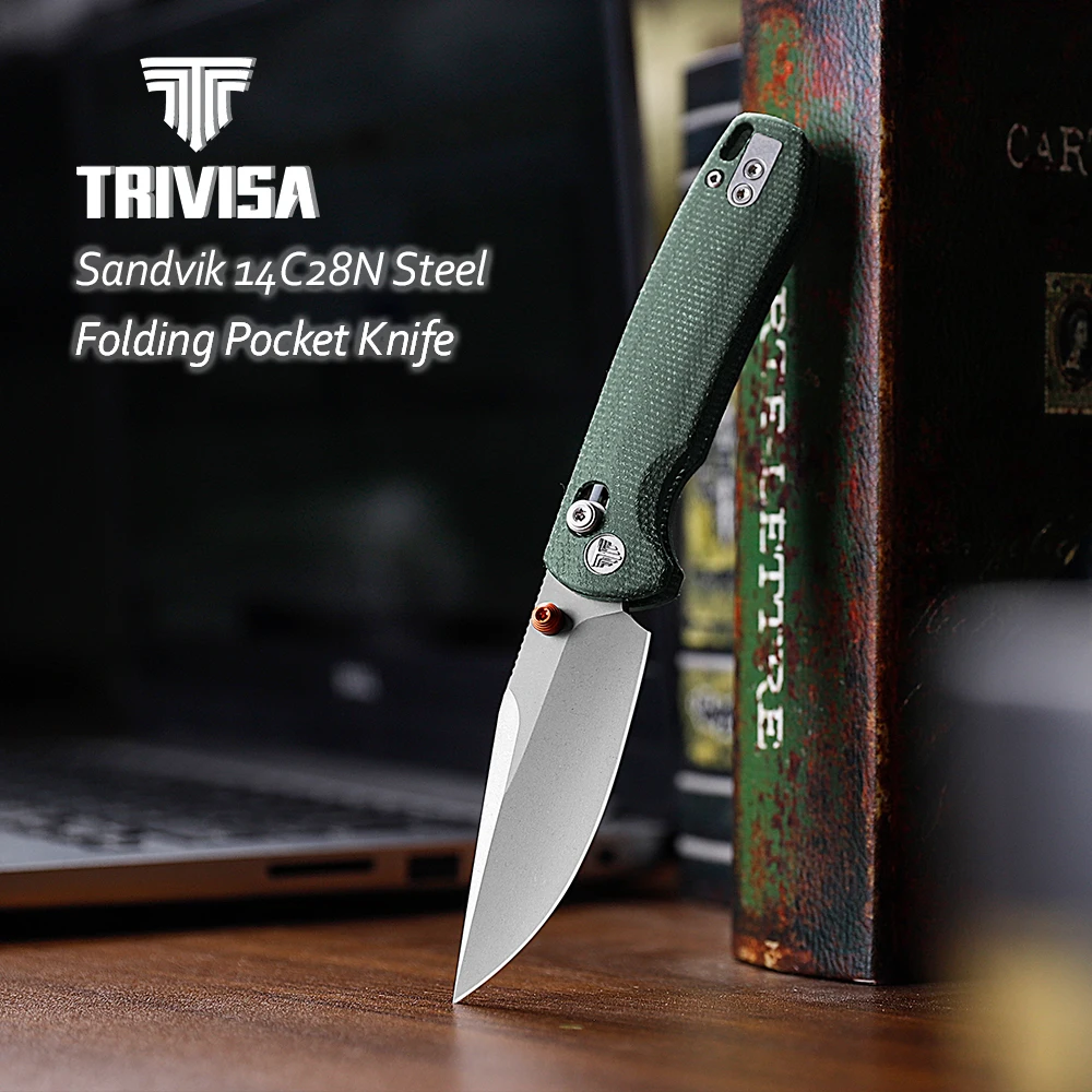 TRIVISA cuchillo plegable táctico de bolsillo con clip cobre Micarta