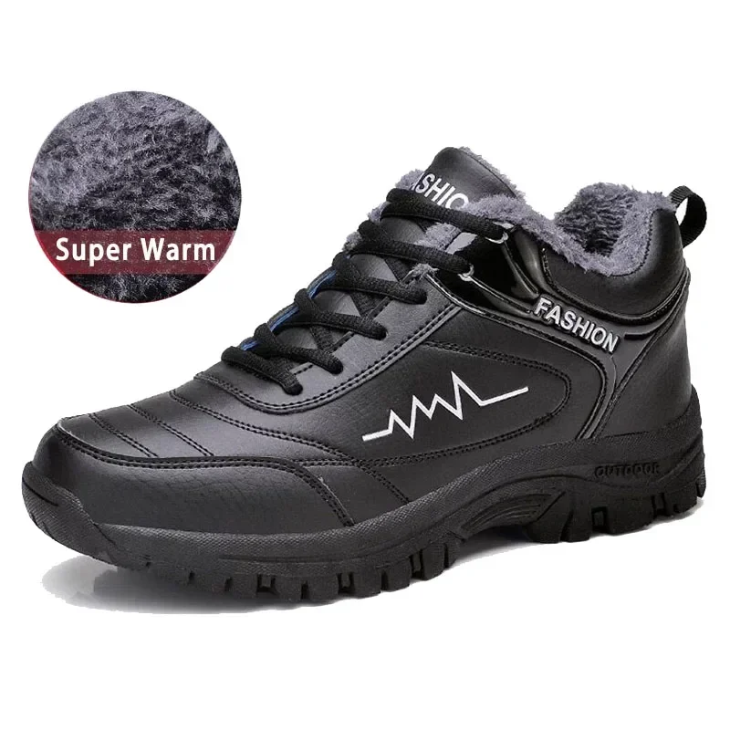 Botas de nieve de invierno para hombre, zapatos de trabajo de felpa para mantener el calor, zapatillas de deporte para hombre, botas de nieve impermeables para exteriores, zapatos informales, botas de cuero