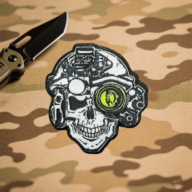 Dispositivo de visión nocturna, parche bordado de calavera para ropa, parches tácticos con gancho y bucle, pegatinas para mochila - imagen 5