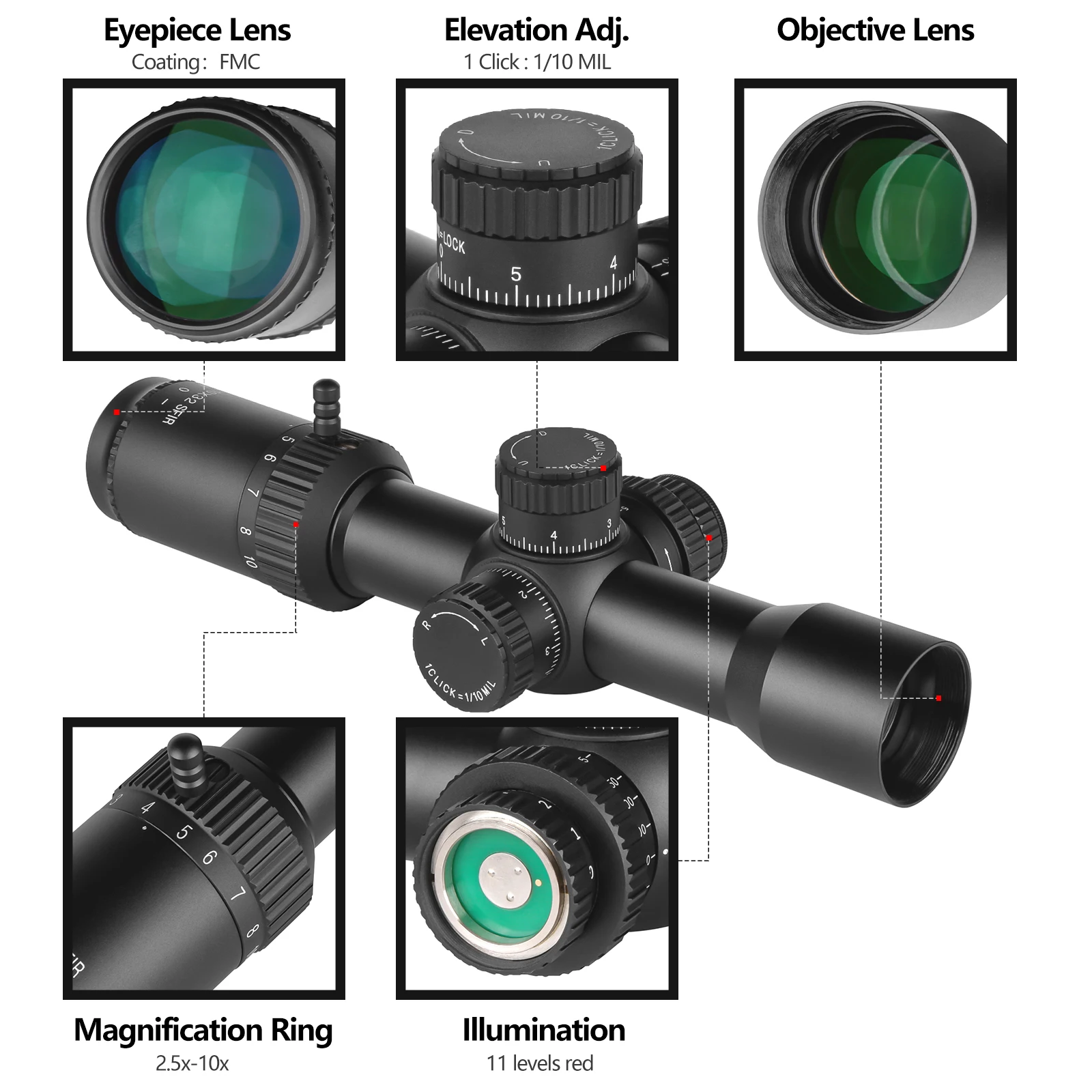 Mira óptica táctica para airsoft con iluminación roja y retícula - imagen 3