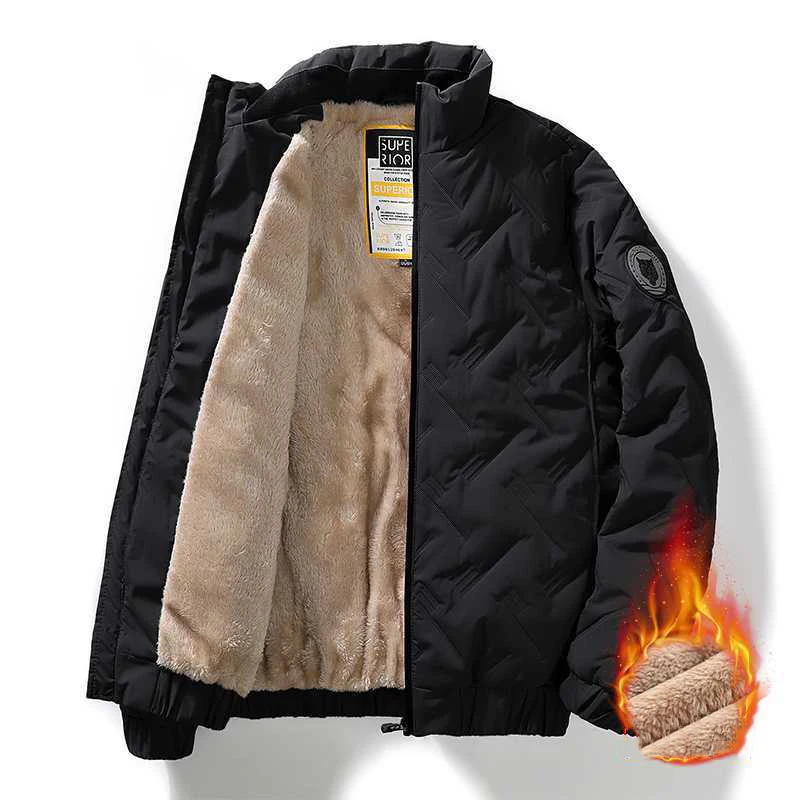 Parka cepillada de lana de cordero para hombre, cuello levantado, cremallera, chaqueta informal de moda, deportes al aire libre, abrigo de esquí de montañismo, Invierno - imagen 3