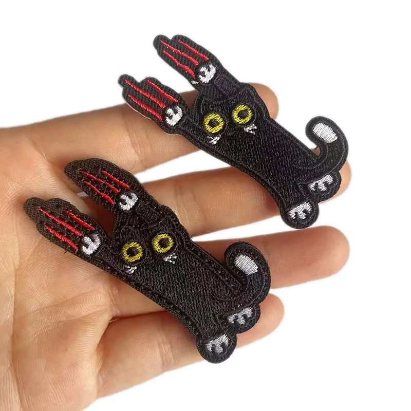 Parches bordados con apliques de tela de gatito trepador negro, pegatinas de moral con insignia táctica de gato lindo para brazalete, pecho, mochila