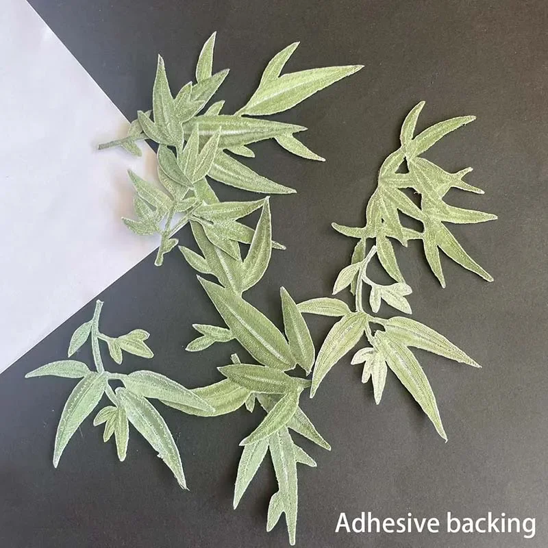 Parches termocollantes de aplique de tela de flores de plantas verdes, hojas de bambú, bordado Floral, pegatinas para planchar para ropa, vestido - imagen 3