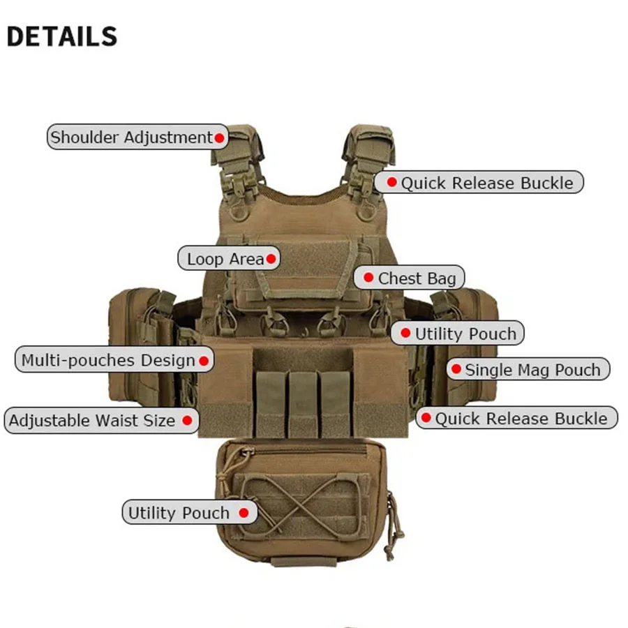 Chaleco táctico YAKEDA, chaleco de entrenamiento de liberación rápida, chaleco de caza multifuncional, equipo, suministros para traje al aire libre, campo - imagen 4