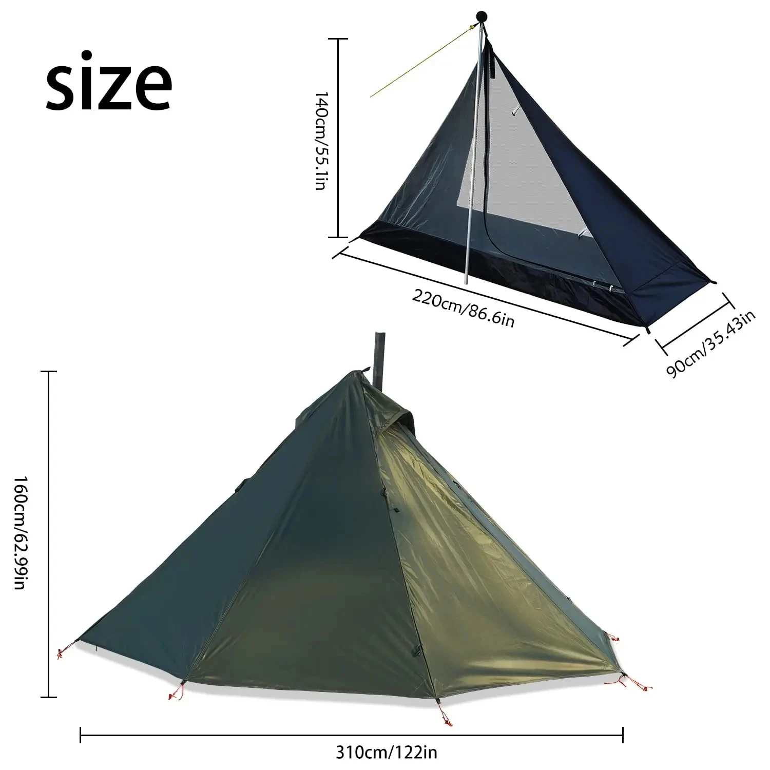 Tienda tipi ultraligera pirámide doble capa con ventana chimenea - imagen 4