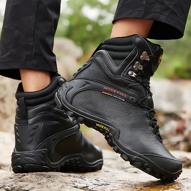 Botas de senderismo de cuero de vaca para hombre y mujer, zapatos de nieve impermeables para exteriores, escalada, montaña, caza, caminar, zapatillas tobilleras - imagen 3