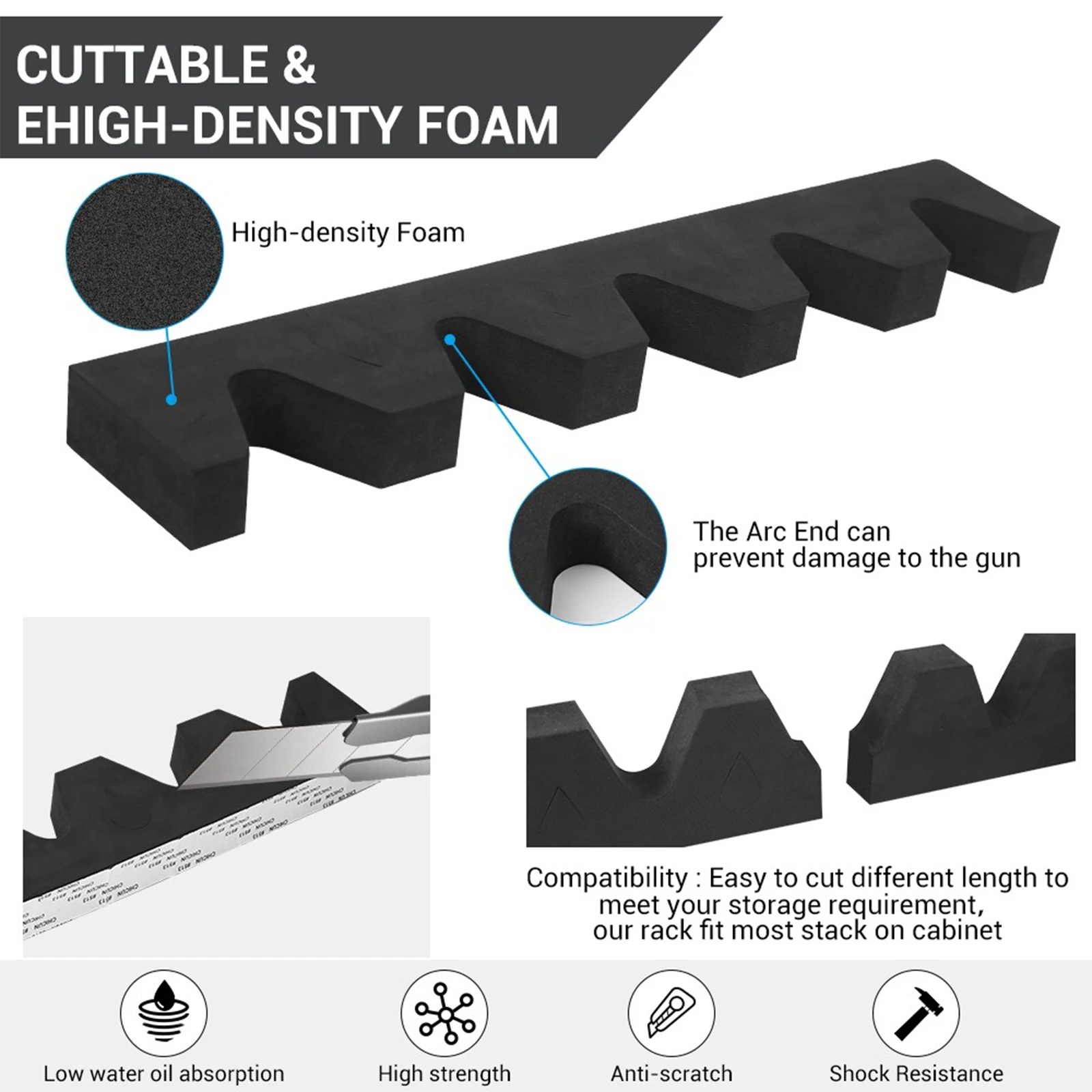 Estante de espuma con 5 ranuras para pistola, Rifle, escopeta, montaje en pared, estante adhesivo para exhibición de pistola y soporte de descanso para gabinete de pistola, soporte de almacenamiento - imagen 2