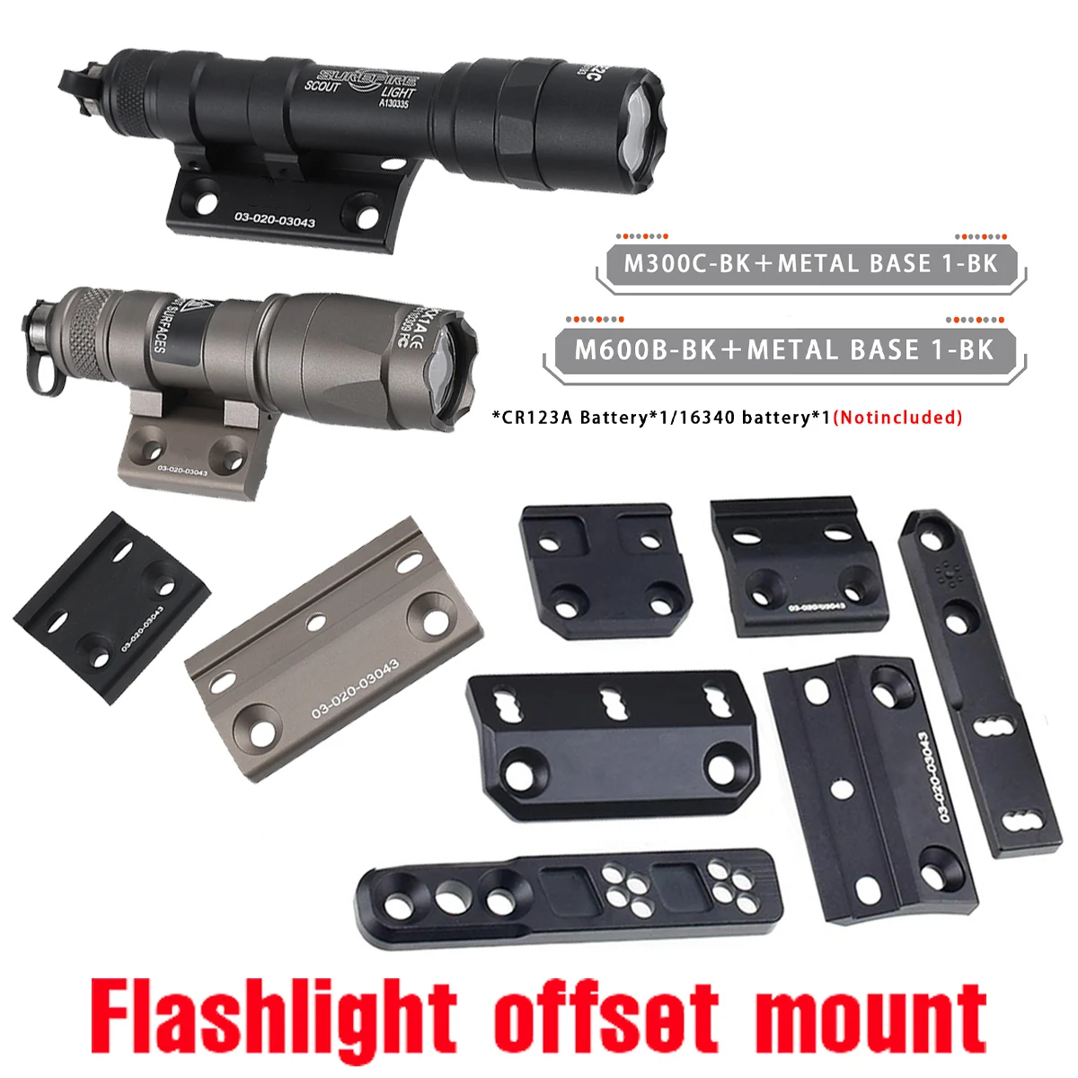 Linterna táctica M300 M600, Base de montaje compensado compatible con riel de 20mm, Mlok keymod, armas LED, luz de explorador, accesorios de caza Airsoft - imagen 2
