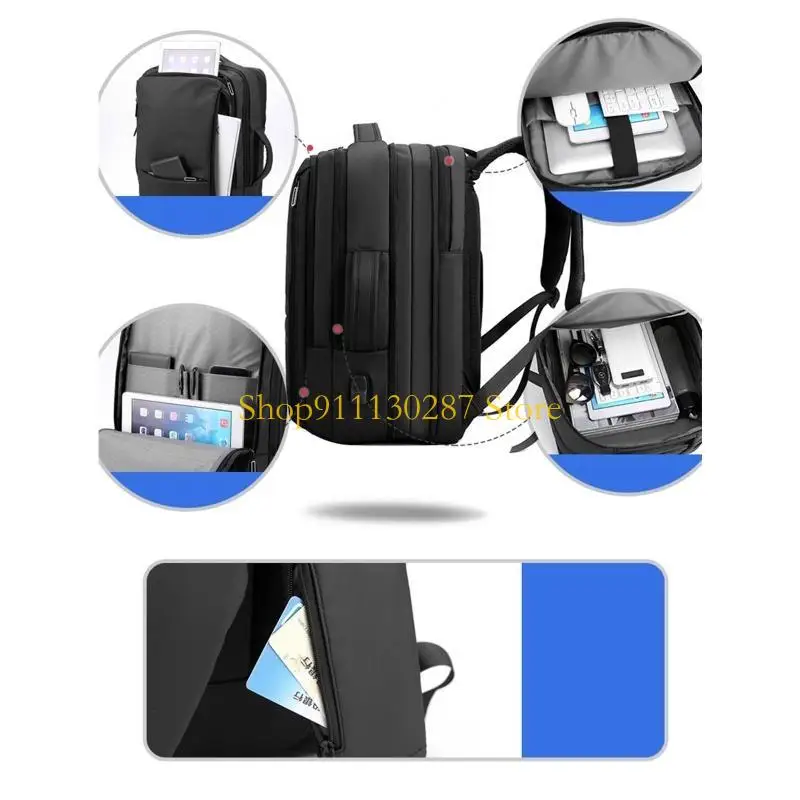 J1HC Mochila viaje segura para ordenador portátil, bolso escolar para ordenador, conector USB 16 pulgadas, impermeable, - imagen 5