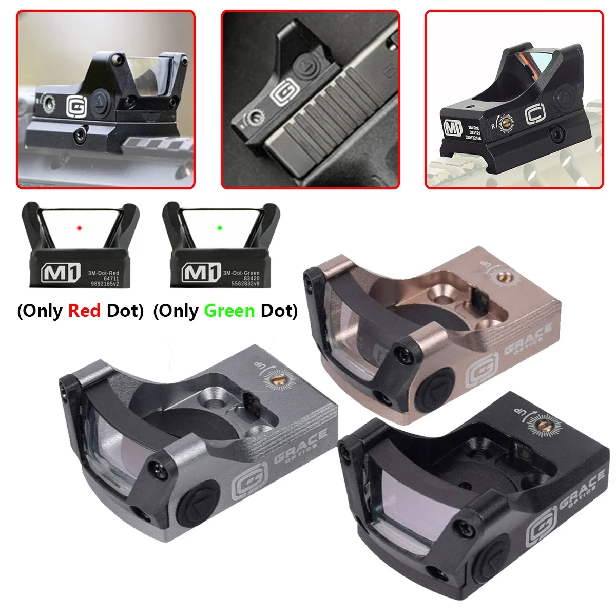 GRACE M1 abierto 3MOA puntos verdes o rojos mira óptica Airsoft de marcado Original completa con riel de 20mm Universal para montaje Universal - imagen 4