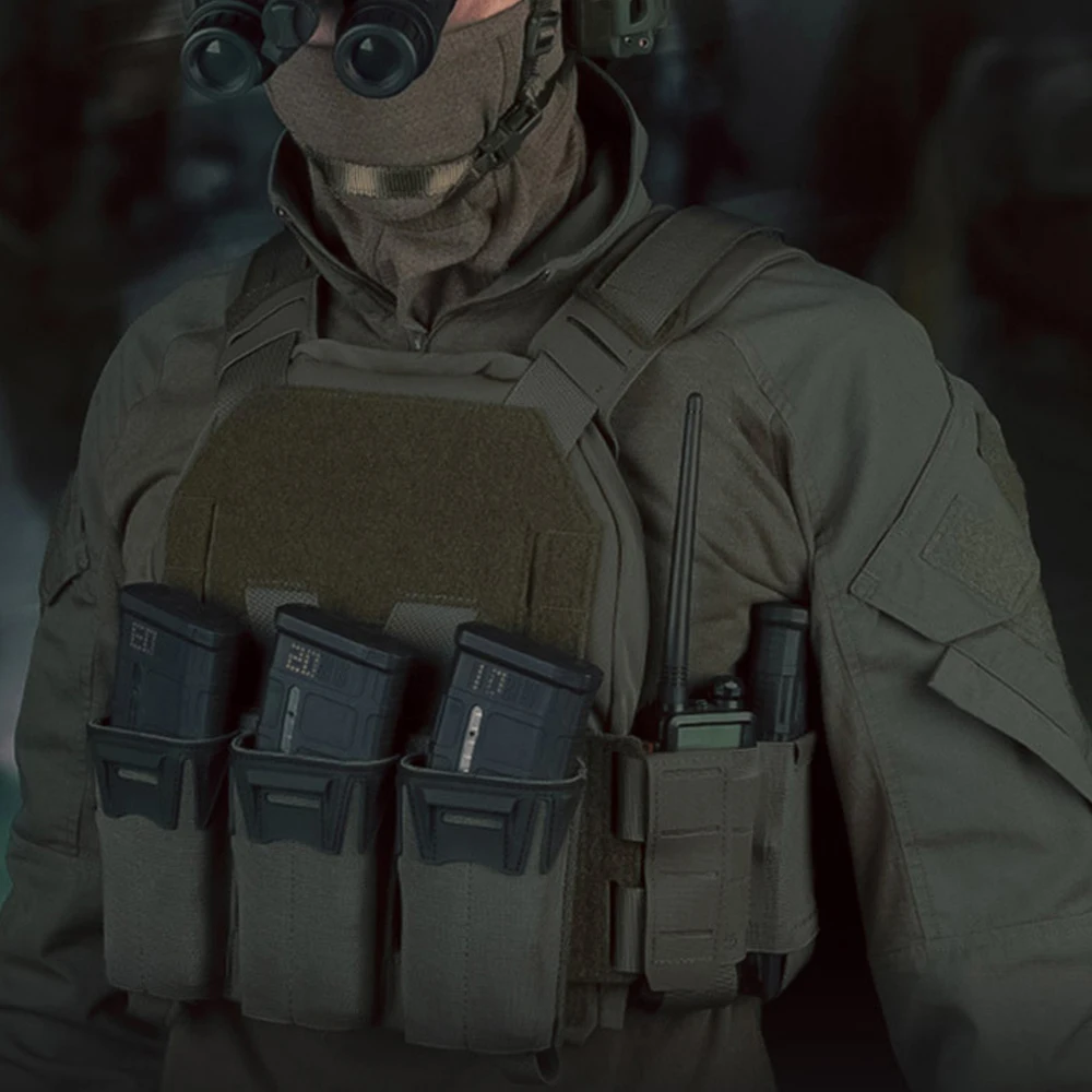 Bolsa Triple Mag de calibre múltiple, portador de placa táctica, estilo camuflaje Sub-Zero, baja visibilidad, 9MM/5,56/7,62, chaleco de caza Airsoft - imagen 5