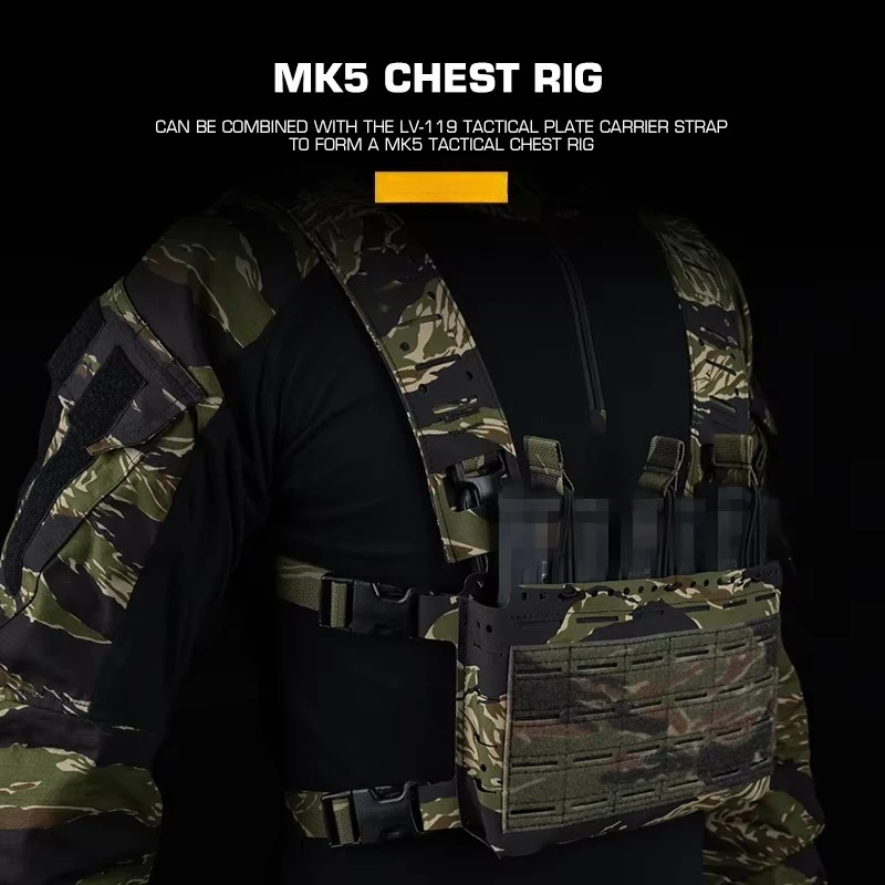 Juego de portador de placa táctico LV119, plataforma de pecho MK5, chaleco Molle ligero de liberación rápida con bolsa Triple para revistas MC Camo Ves - imagen 5