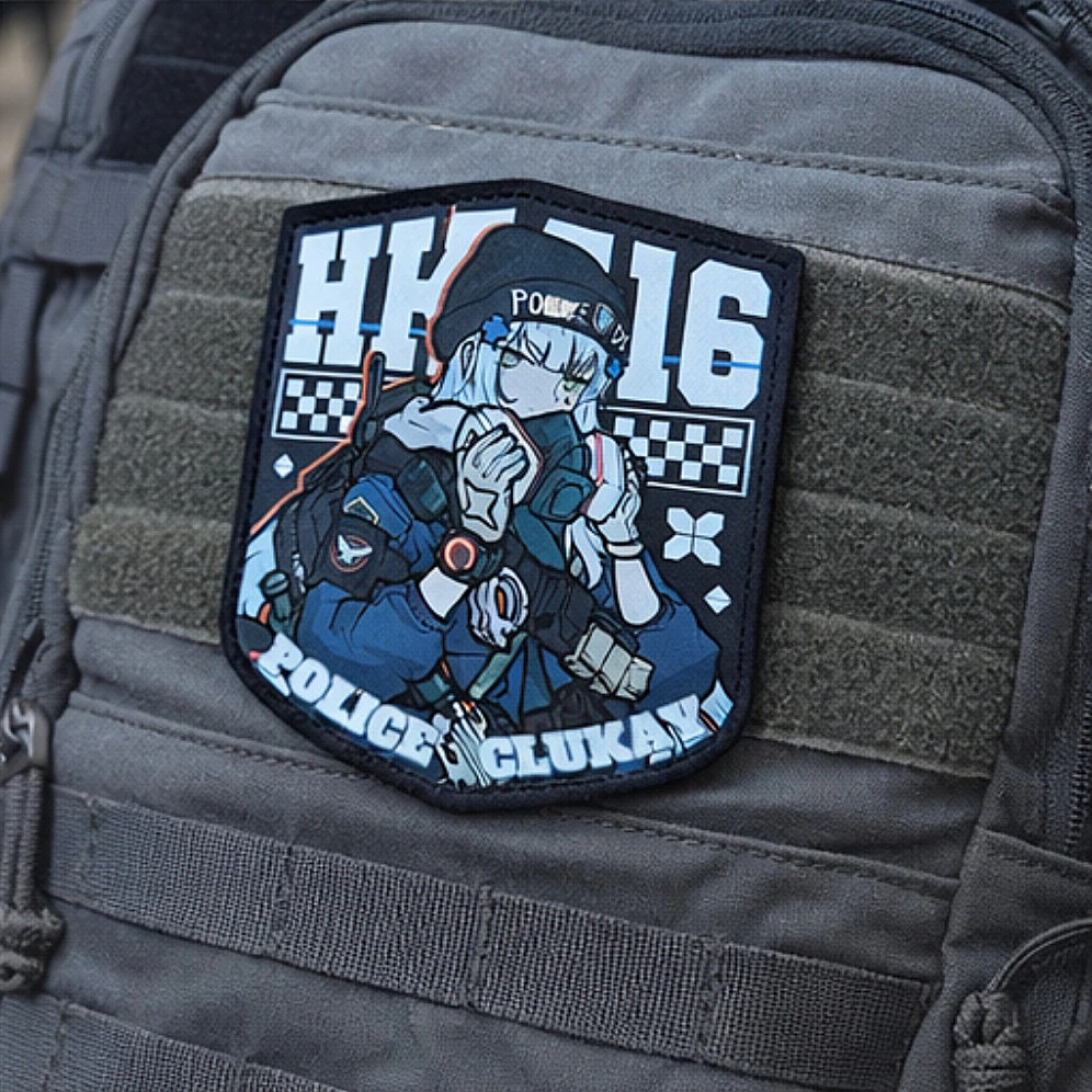 Parche HK416 de primera línea para niña, brazalete táctico de cuero PU con estampado en caliente y bordes UV para decoración de mochila de ropa