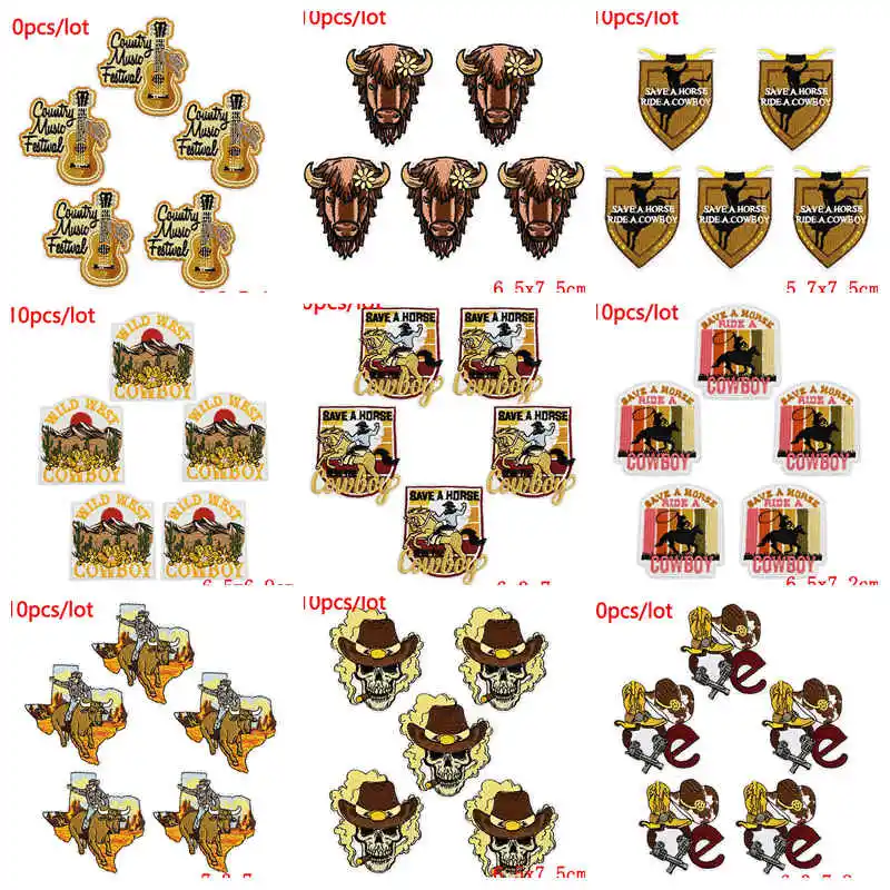 10 unids/lote de parches bordados para el desierto de vaquero occidental, parches termoadhesivos para planchar para ropa, decoración para chaqueta y pantalones vaqueros DIY