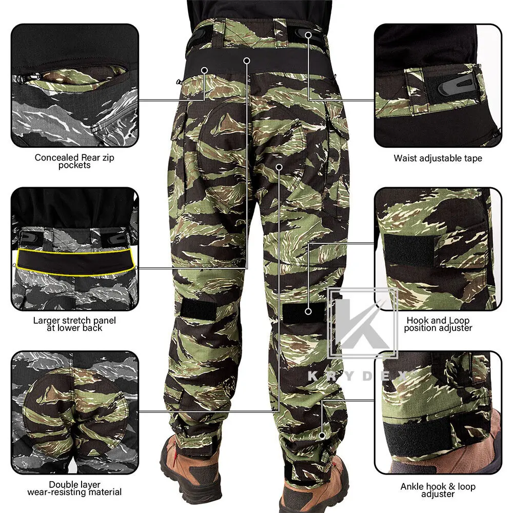 KRYDEX-uniforme de combate de camuflaje, ropa de caza, senderismo, camisa táctica y pantalones, Kit de traje, camuflaje a rayas de tigre - imagen 3